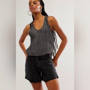 FREE PEOPLE High Tide Cable Knit Tank XS washed black metallic finish razor back